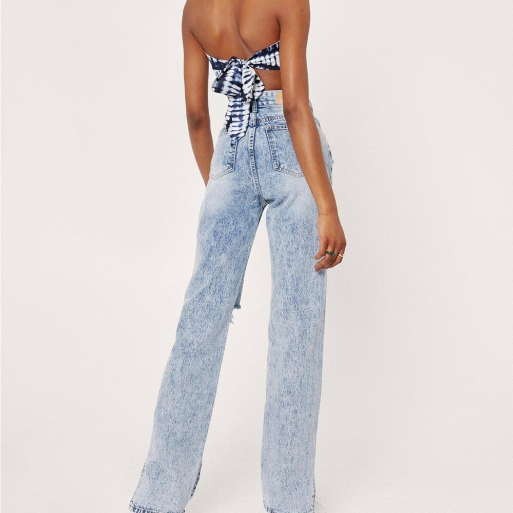 Nasty Gal jeans Split Hem Distressed Straight Leg Jeans US SZ 10 distressed acid - Picture 2 of 12